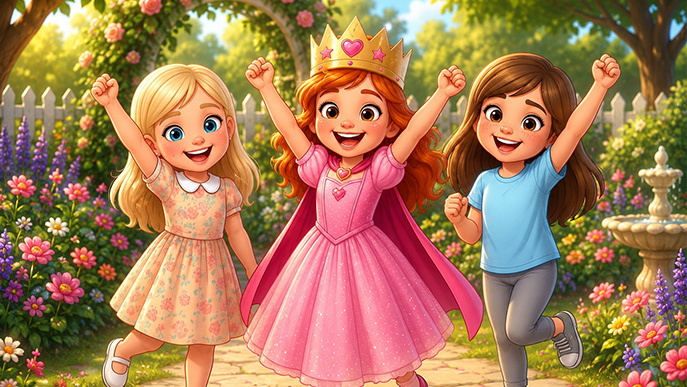 Whimsical storybook landscape with a fairytale castle